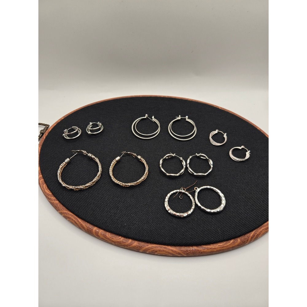 Mixed Hoop Earring Lot 6 Pairs Silver Gold Tone Twisted Hammered Textured Set